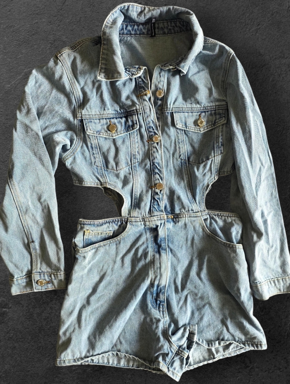 PrettyLittleThing Light Blue Denim Cutout Romper